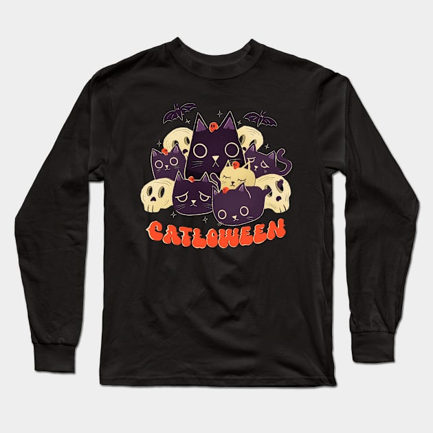 CATLOWEEN HALLOWEEN CAT CUTE DESIGN Long Sleeve T-Shirt by nanaminhae